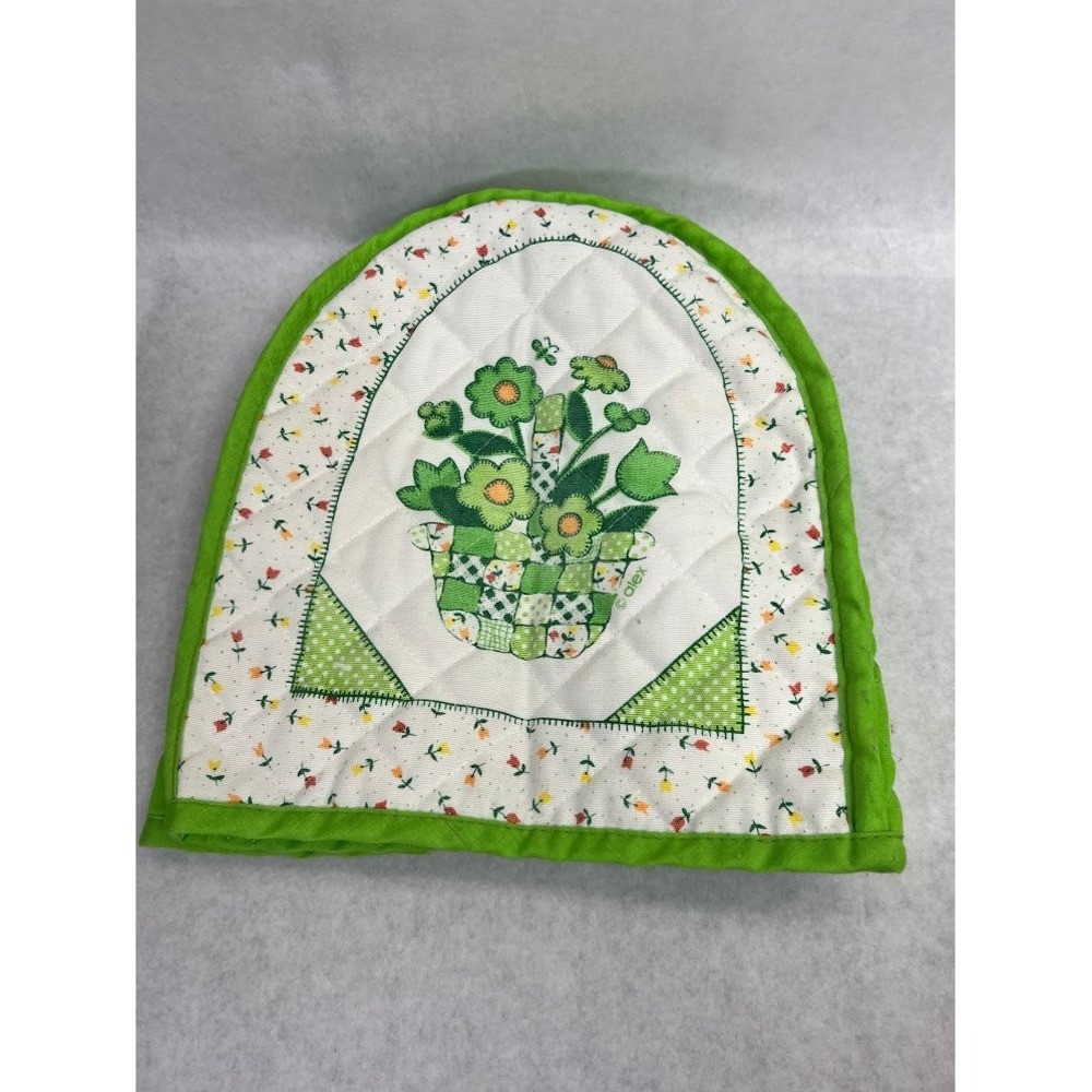 Vintage Alex Quilted Toaster Cover Green Floral Basket Retro Kitchen Cottagecore